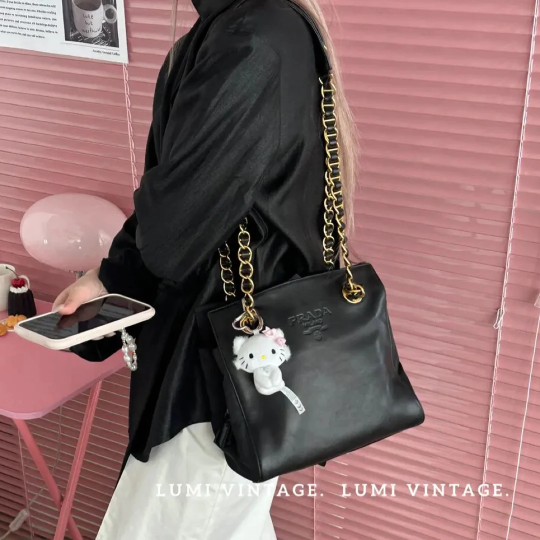 95新 Prada/普拉达 黑金小羊皮降落伞42973421