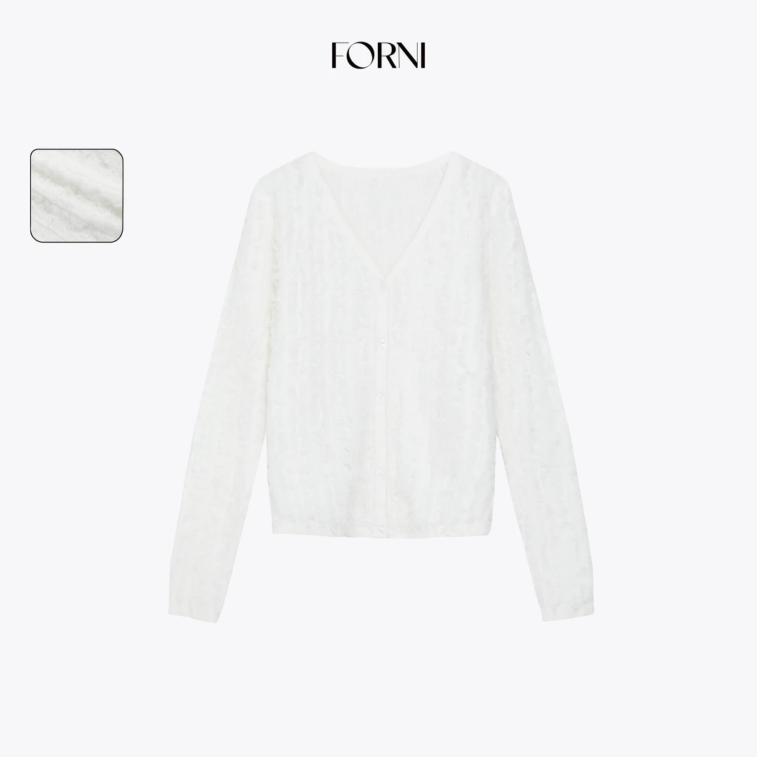 FORNI 撩精idol 马海毛羊毛浮线毛絮感针织V领开衫上衣