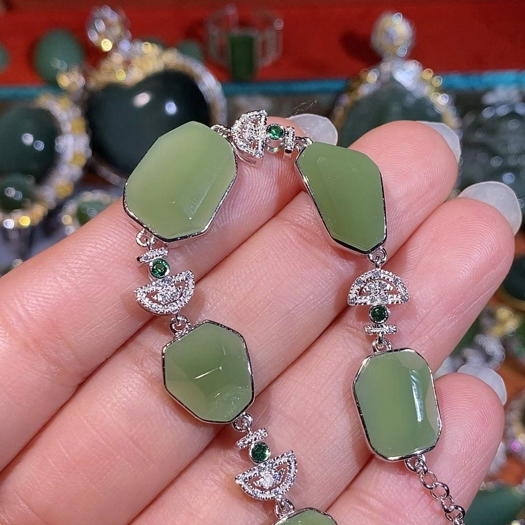 和田玉（碧玉）银S925镶嵌手链