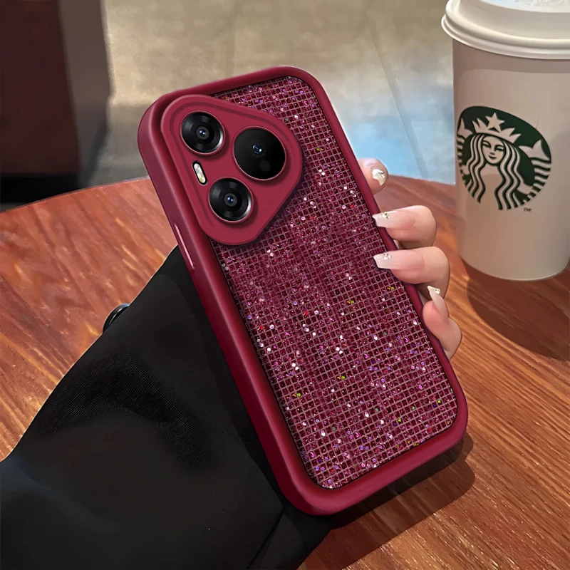 天眼阶梯闪酒红片适用华为pura70/70pro/p70pro+创意防摔手机壳女