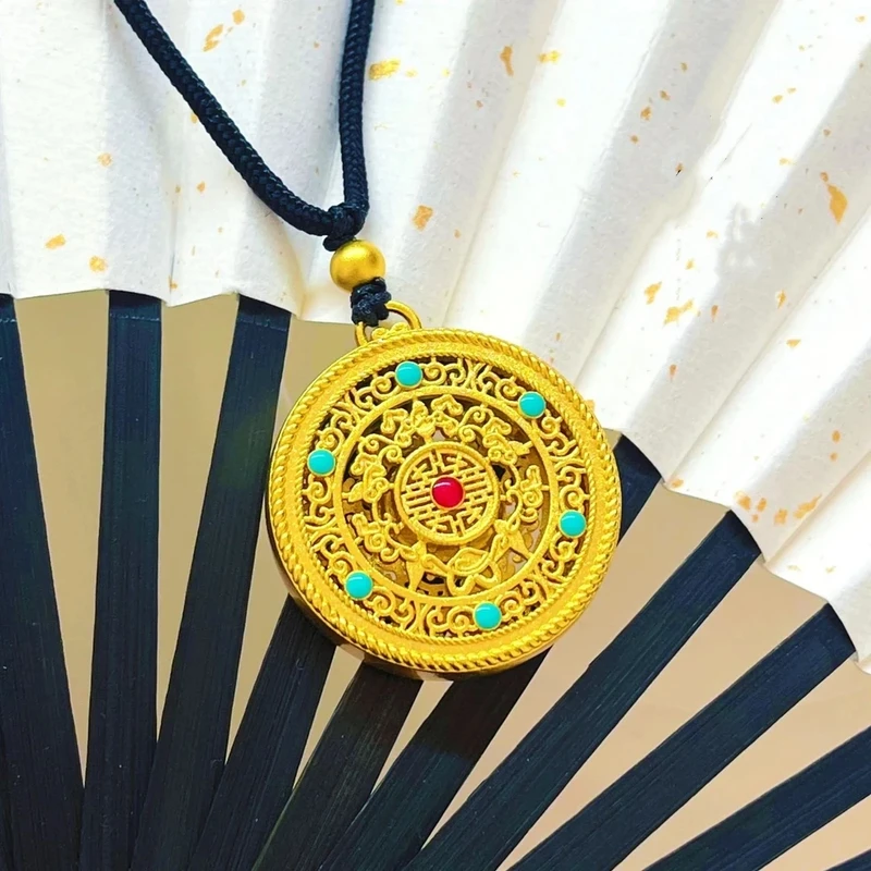 合金吊坠 珐琅彩五福圆满牌复古宫廷风花丝镶嵌如意吊坠-L
