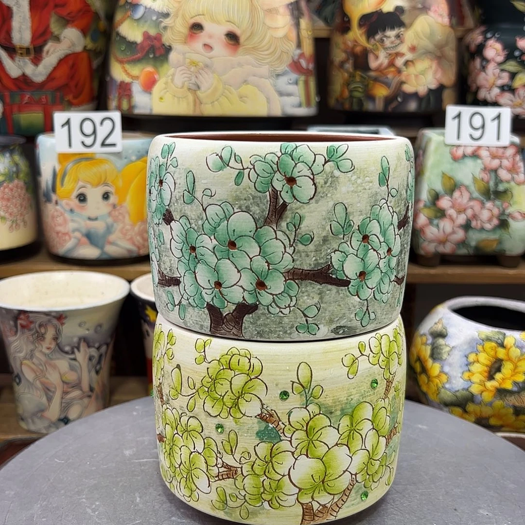 苹***果景德镇炫彩手绘陶瓷花盆