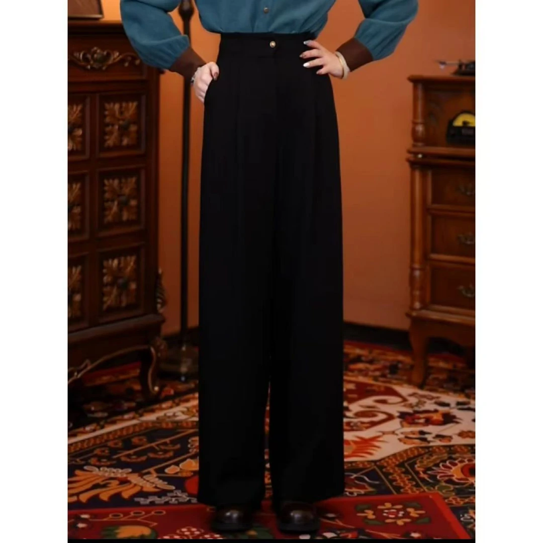 蒋肉肉【星间步月】时尚气质复古百搭显瘦高腰女装新款裤子01157