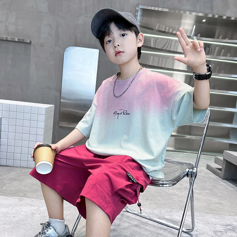 儿童T恤2025夏季新款短袖男童体恤夏装中大童洋气宽松男孩套装薄t