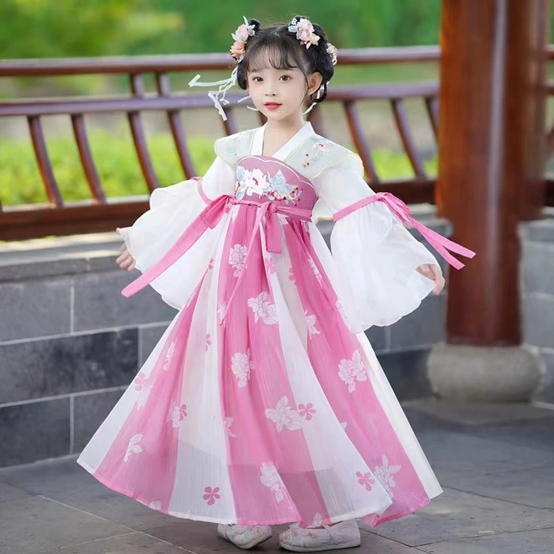 1773女童汉服牡丹花刺绣连衣裙