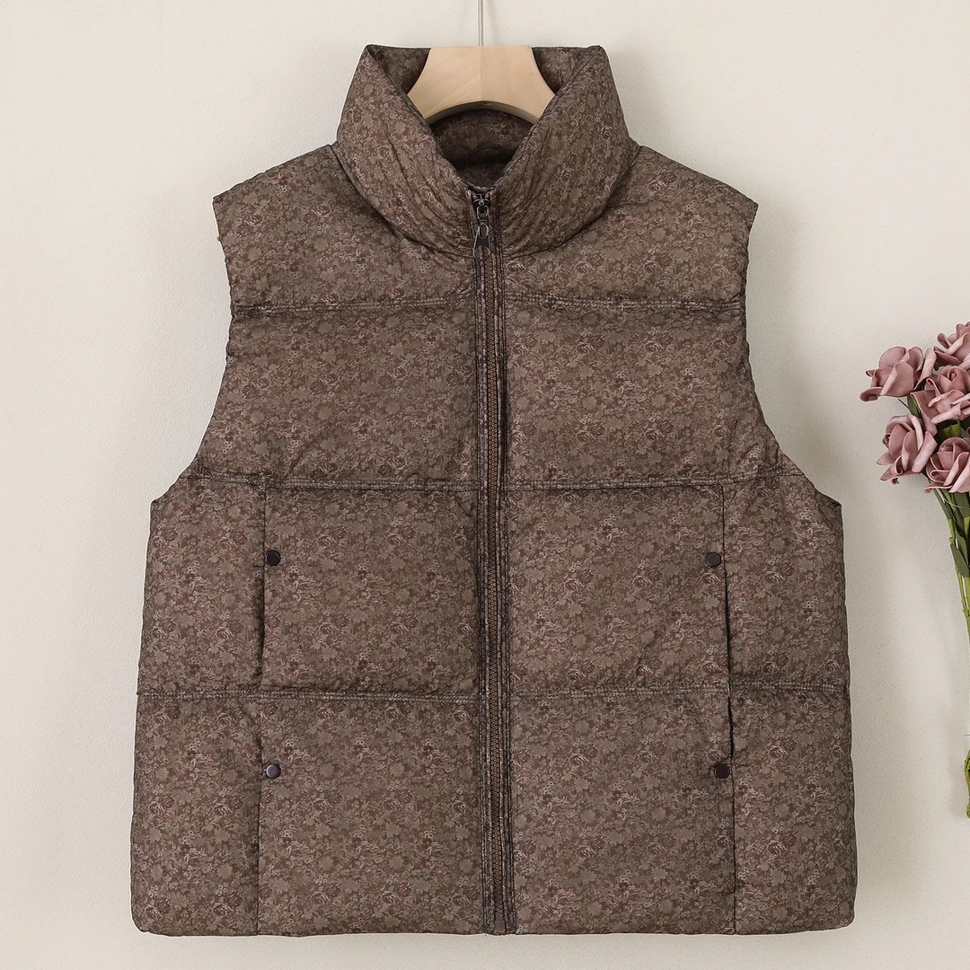 LANZIBES/蓝之蓓女士冬季短款印花马甲立领保暖背心外套B10920