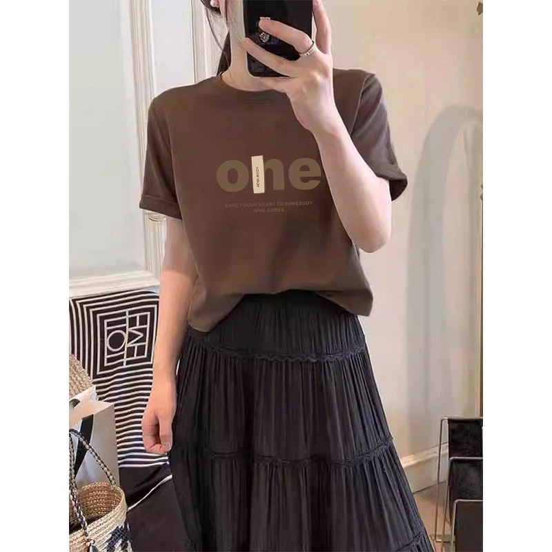正肩短袖T恤女夏季2025新款韩版宽松设计感纯棉半袖洋气上衣ins潮