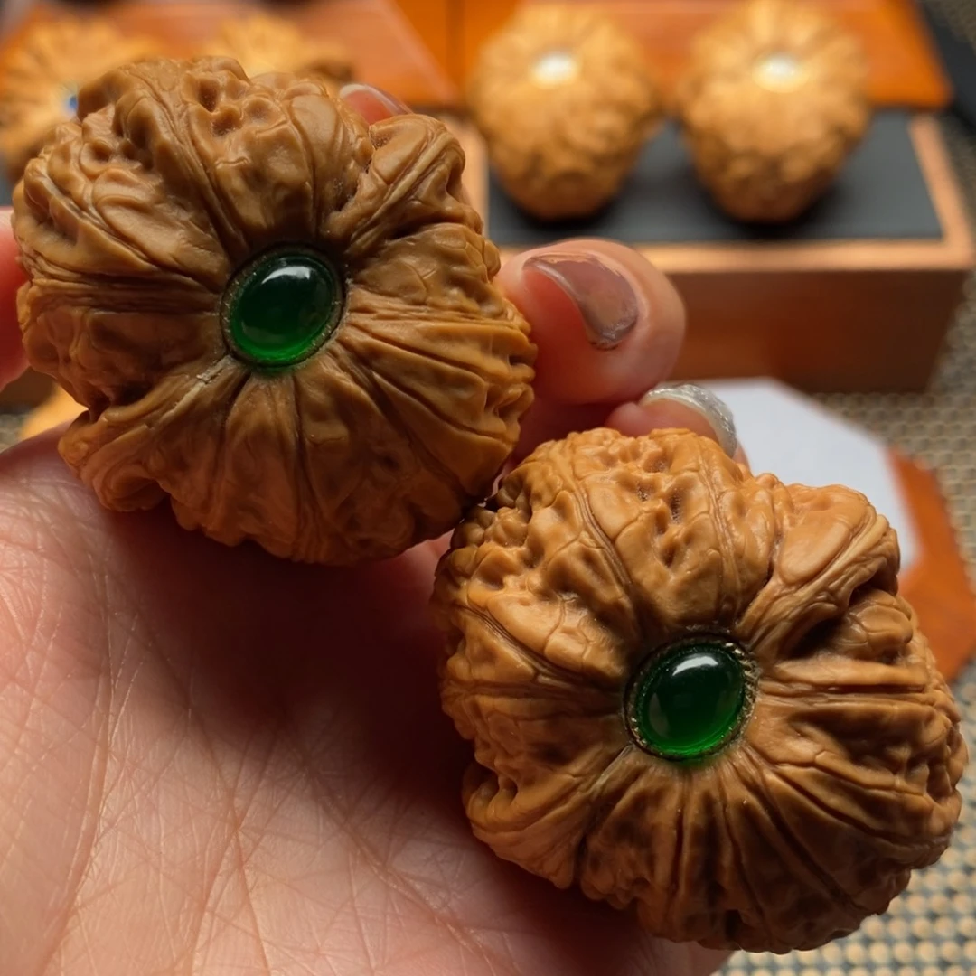 文玩核桃把件44尺寸平谷元宝镶嵌 全