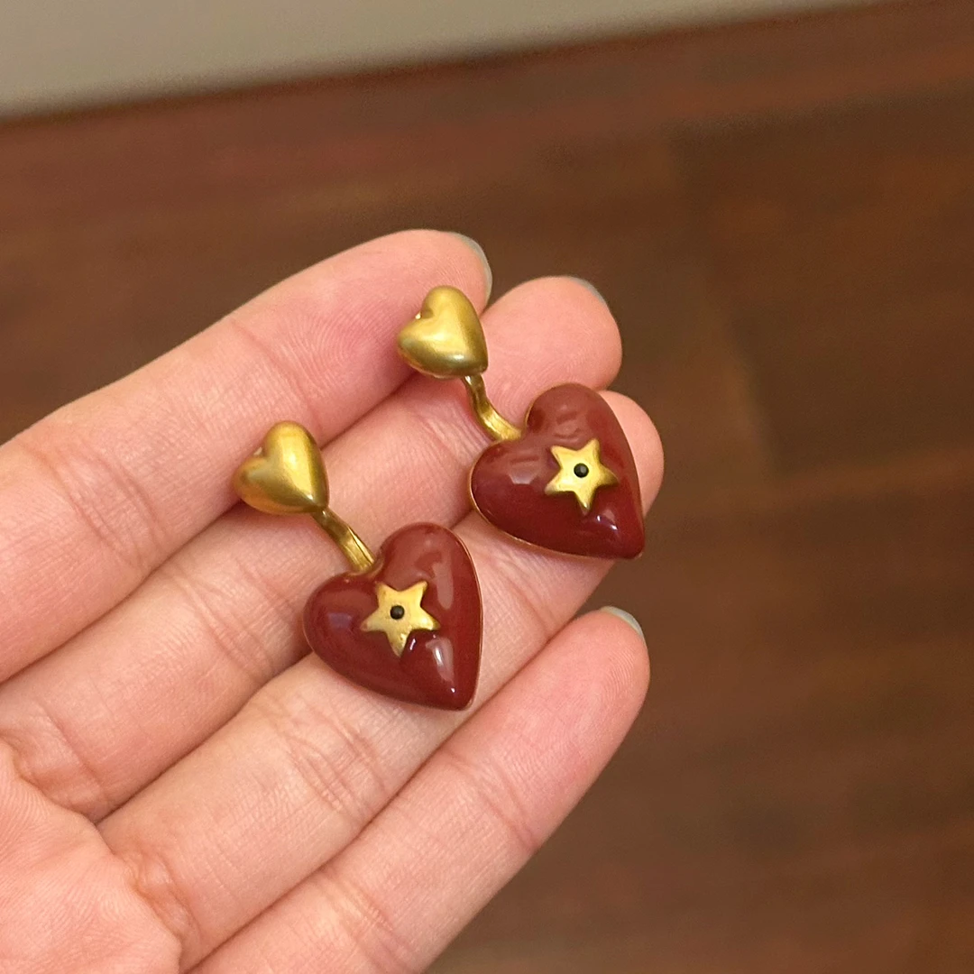 铜合金珐琅耳饰 E0380 时尚爱心圣诞新年礼物千金少女风耳环