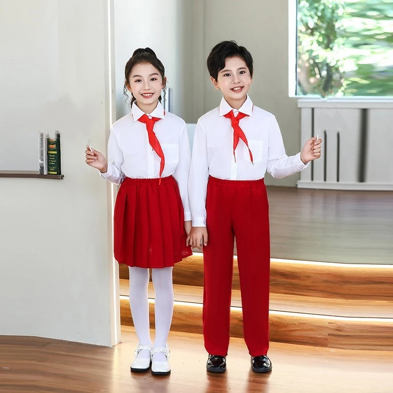 儿童大合唱演出服男童女童校服学院风运动会中国红色表演服套装