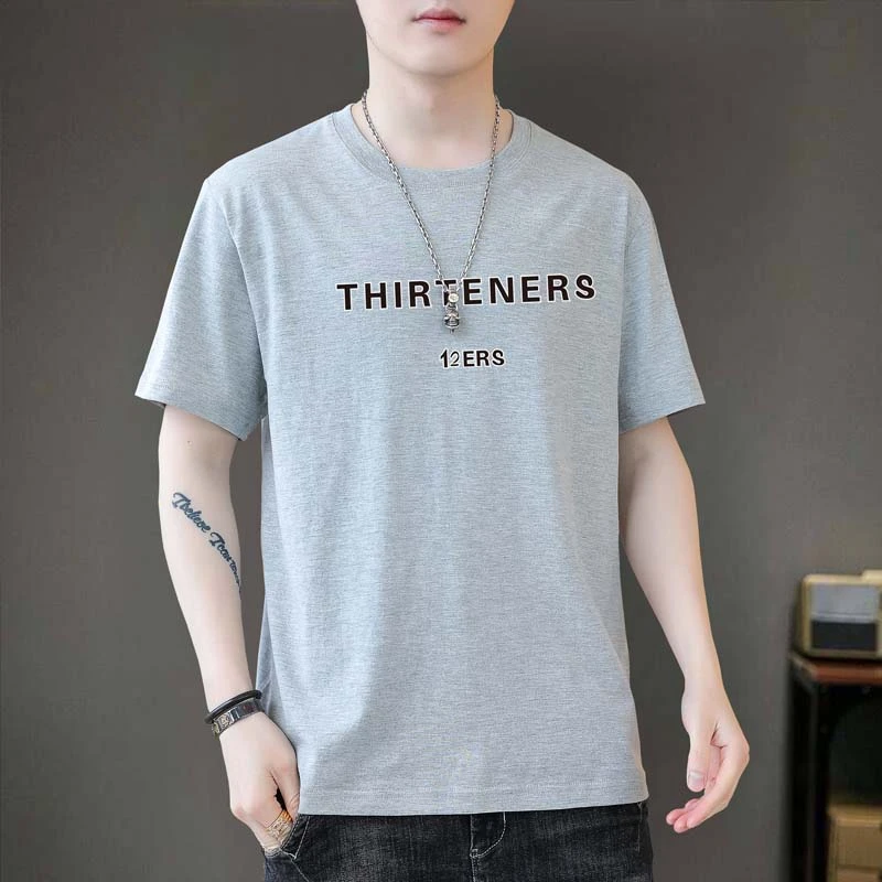 男装简约透气商务修身短袖T恤夏季韩版打底衫印花ins夏装百搭短袖