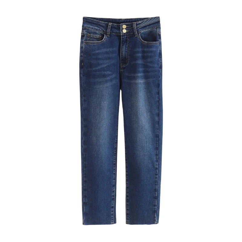 【伍莎-自营】韩版修身抓绒小脚百搭牛仔裤#QBY48Z004