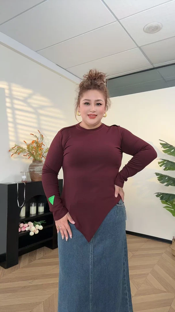 AHLIMA大码女装2025推荐款长袖T恤圆领修身秋冬内搭时尚常规