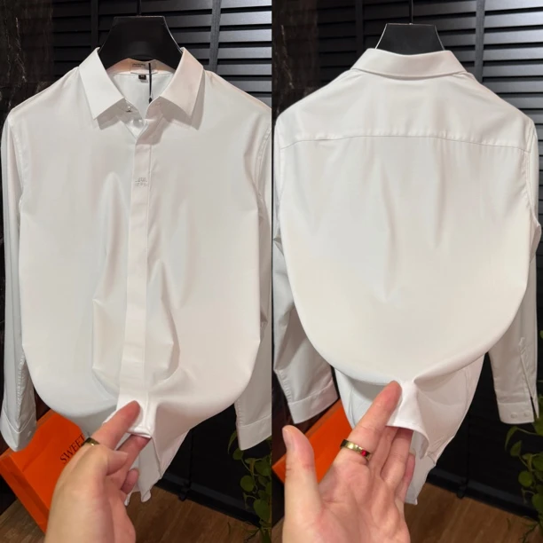 9229男士长袖纯色休闲衬衫时尚百搭抗皱免烫商务风格