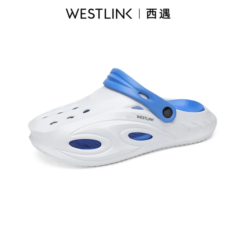 Westlink/西遇高智淡人风运动夏季拖鞋软底防滑平跟修面皮洞洞鞋