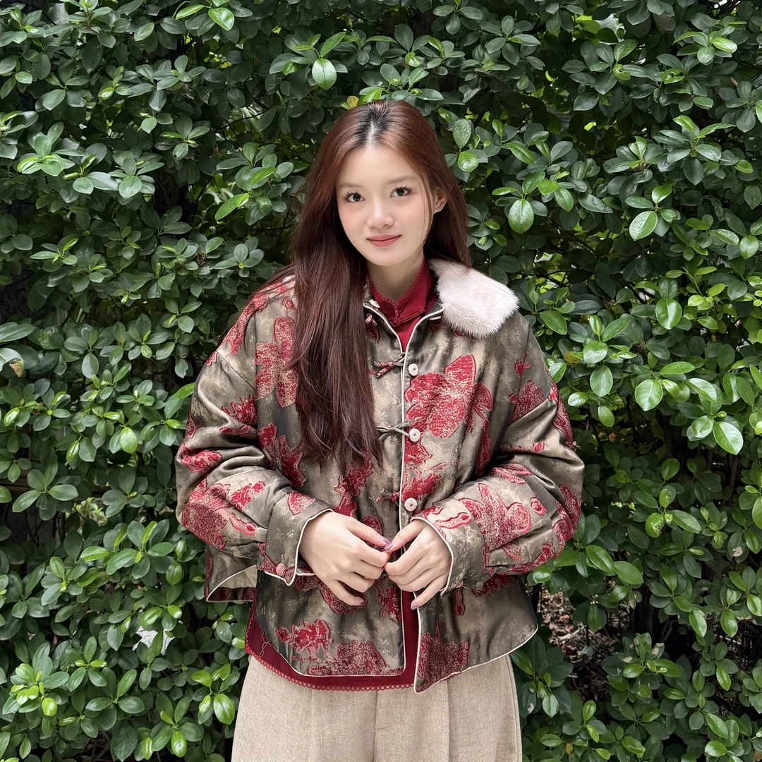 【枫烬】新中裳-深圳原创设计高定设计师款提花拼接水貂毛外套棉服