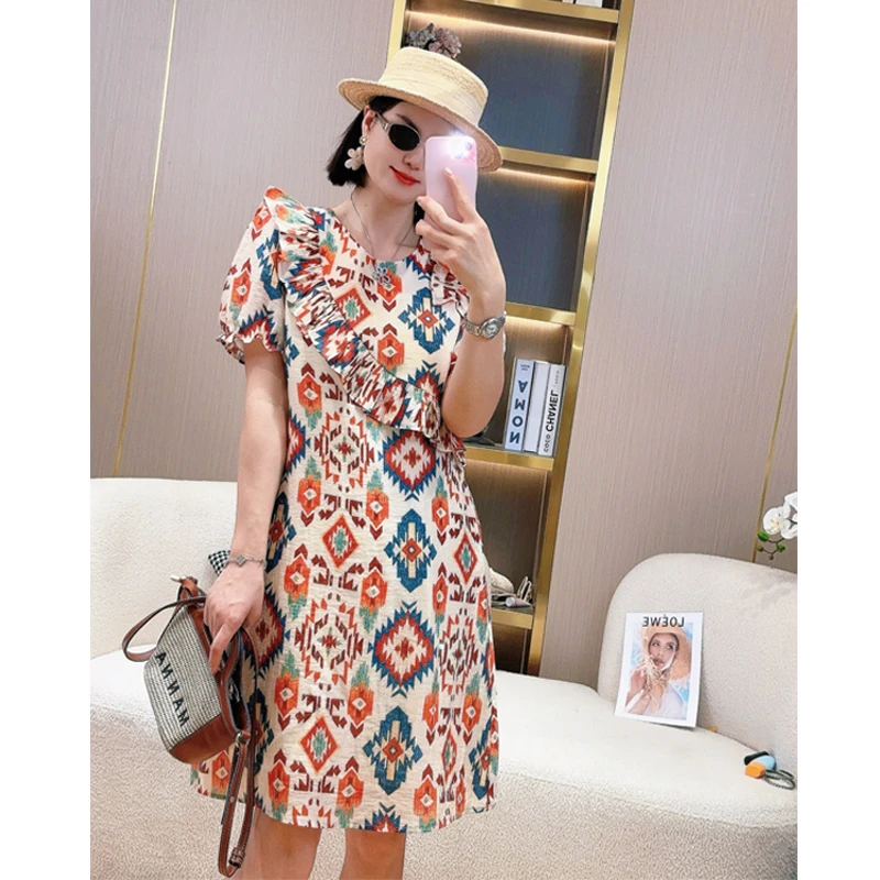 天丝亚麻宽松连衣裙女装裙子气质小个子时尚夏法式减龄设计感6355