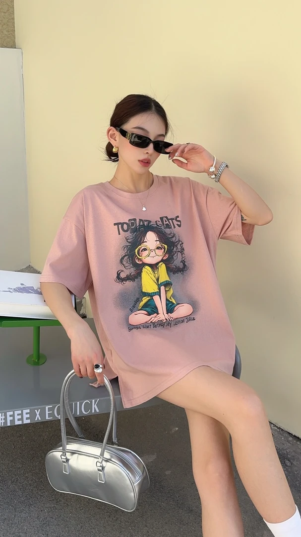 【编码400-500】夏季新款大码女装半袖棉质透气速干潮牌图案水印