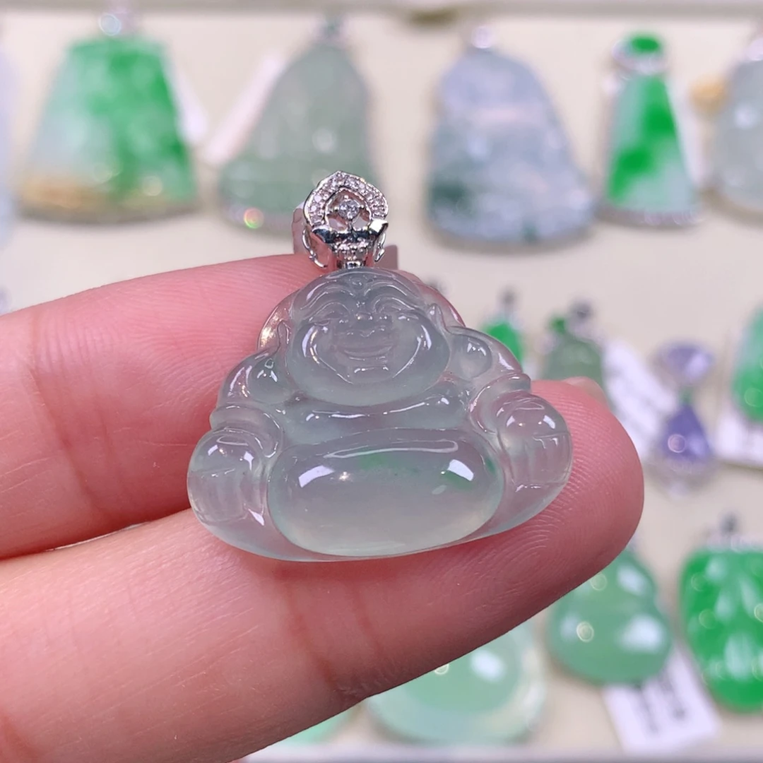 翡翠18K金镶嵌颈饰缅甸天然a货翡翠