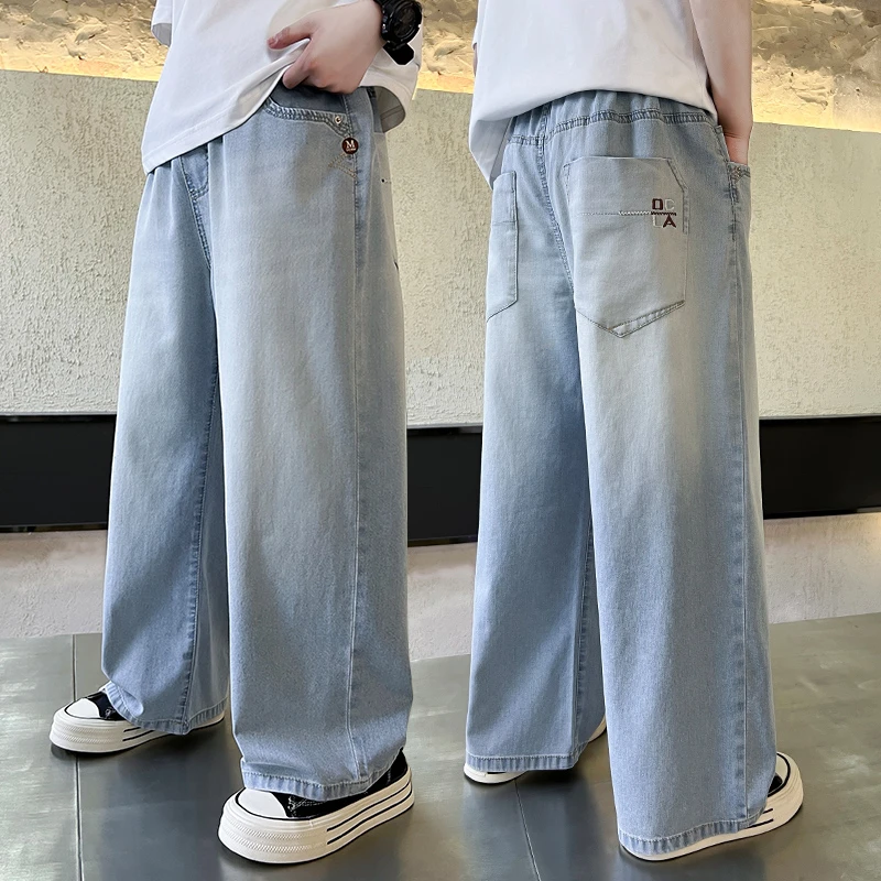 男童夏季薄款软牛仔裤2025新款中大童款休息长裤男孩透气防蚊裤潮