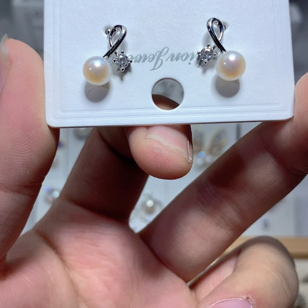 耳饰银S925镶嵌淡水珍珠