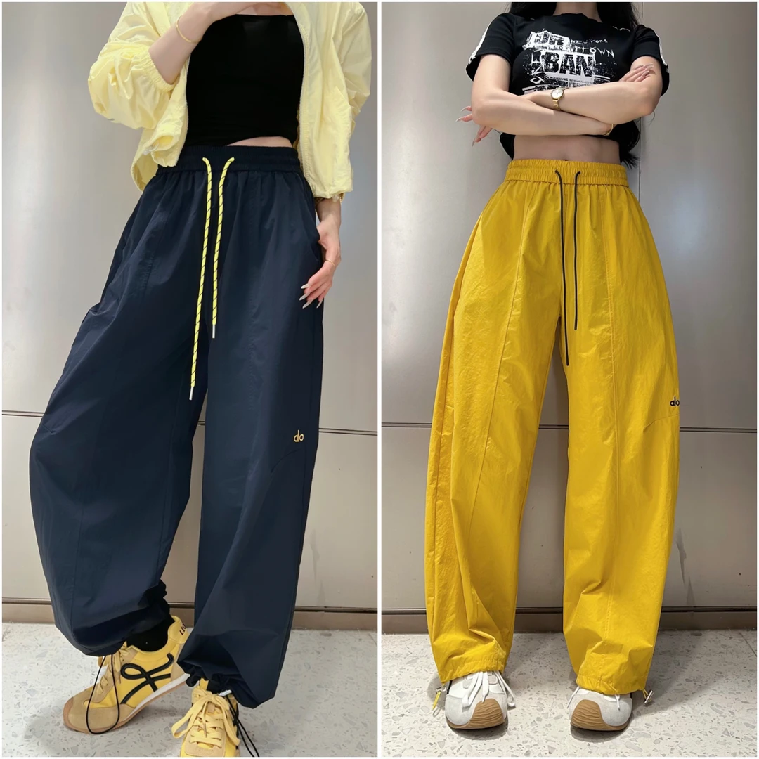 2025刺绣字母阔腿工装裤女新款松紧腰抽绳束脚直筒运动裤