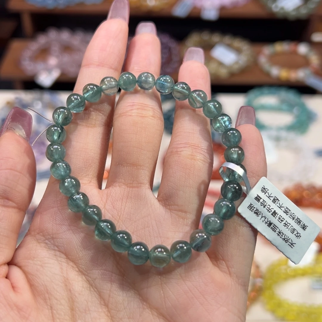 一***豆水晶手串未镶嵌6m天花板级冰种蓝绿晶