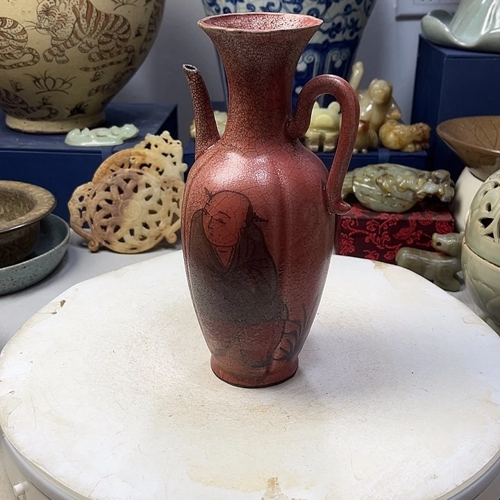 玲***哥摆件柴窑执壶红釉