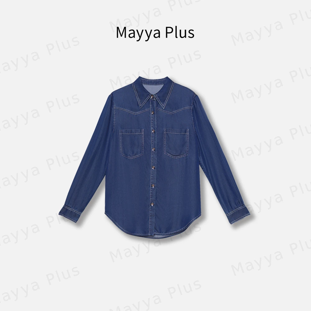 【牛仔计划】Mayya Plus麦芽定制轻奢气质显瘦款牛仔蓝衬衫32416760