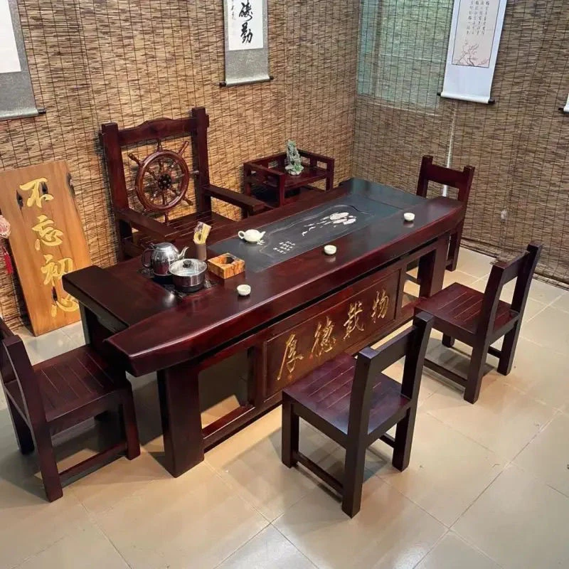 老船木茶桌椅组合禅意中式会客茶台实木家用办公功夫茶几套装一体