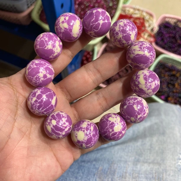 B309 卡20藕粉紫白花手串