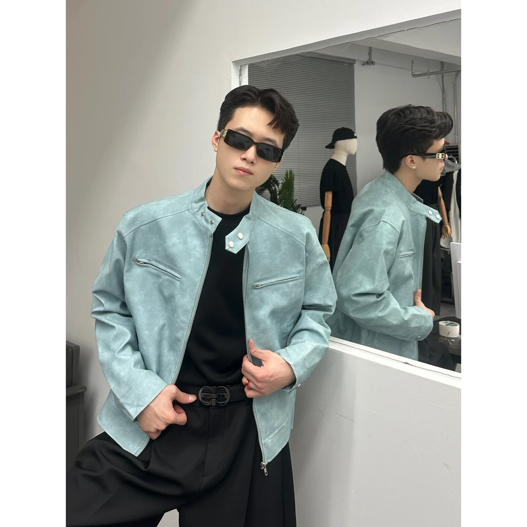 秋季男式休闲皮衣防风保暖男休闲立领秋季翻领秋冬夹克男HJ5713