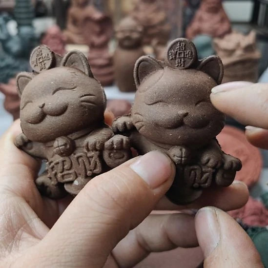 泥塑咖啡香方招财猫咪瑕疵款