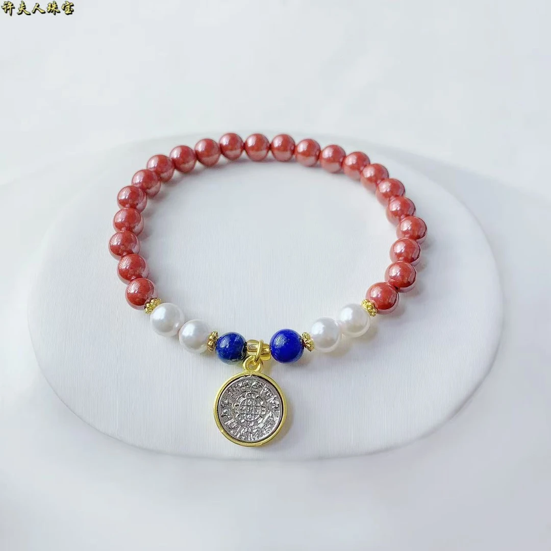 许夫人珠宝 含辰砂工艺品时尚气质百搭精致甜美 贝珠朱砂手串