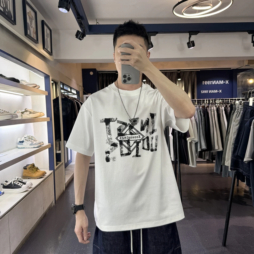 谢生严选【美式高街字母】夏季凉感冰川棉个性高级感男潮牌短袖T恤