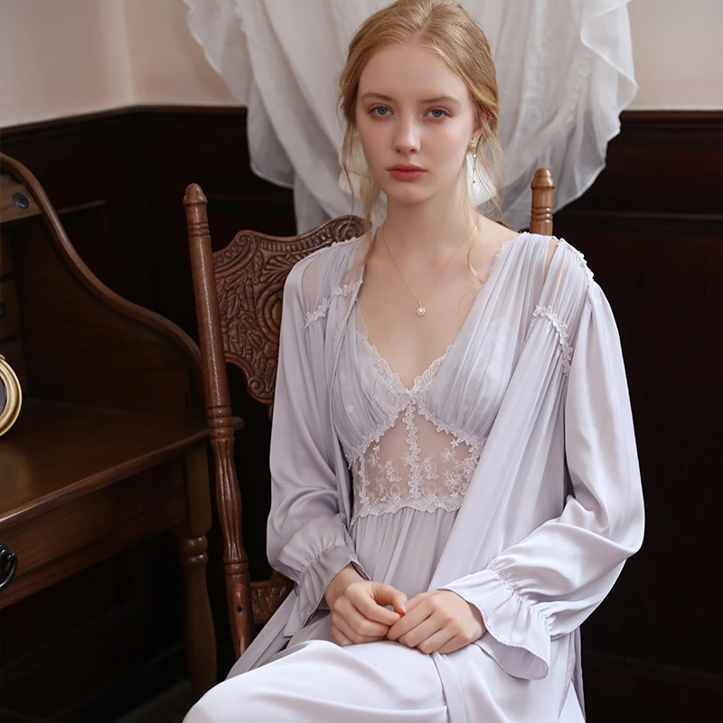 【芙蕖两件套】法式睡裙冰丝两件套睡衣裙2023新款吊带睡袍性感