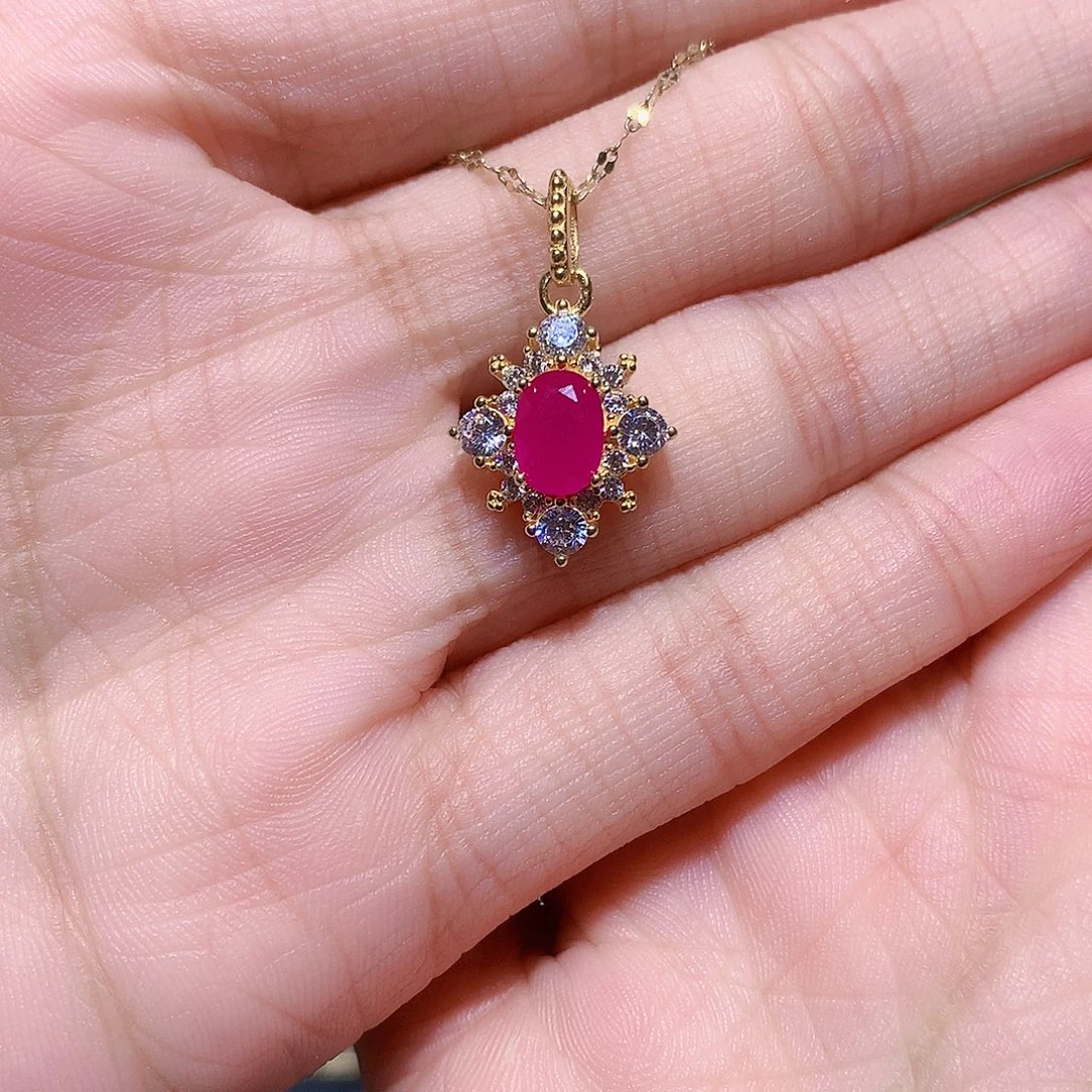 银S925镶嵌红宝石吊坠(赠链)