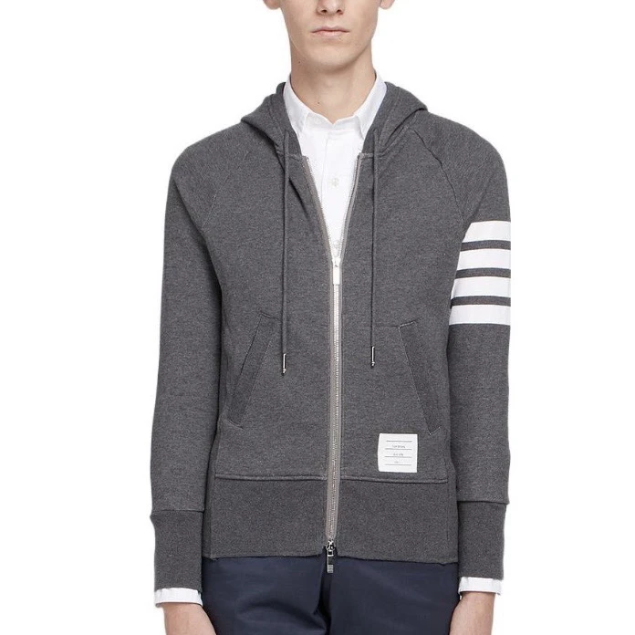 99新 TORY BURCH/汤丽柏琦 4316/THOM深灰色Logo贴标四条纹卫衣外