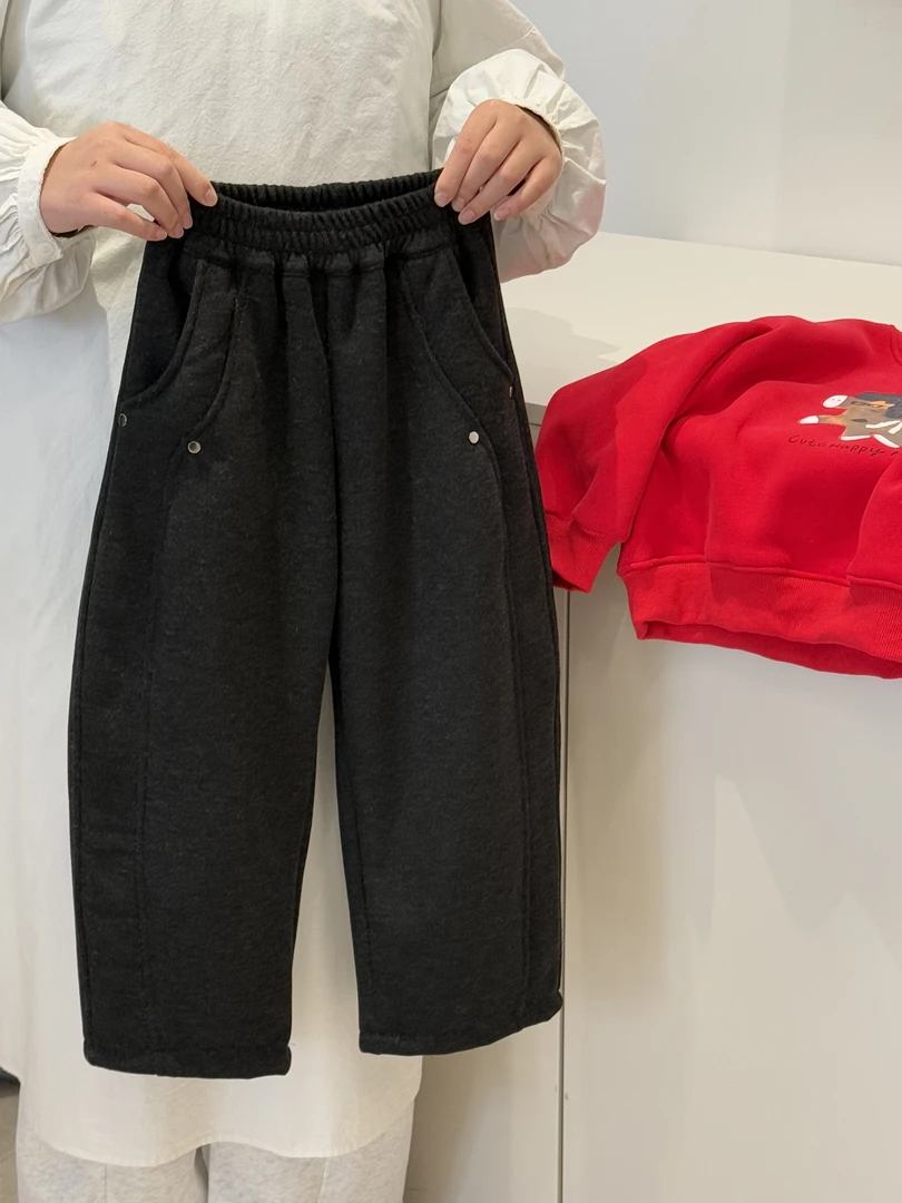 【加绒】儿童裤子冬款2025冬季新款女童弯刀裤深色加厚长裤 JX002