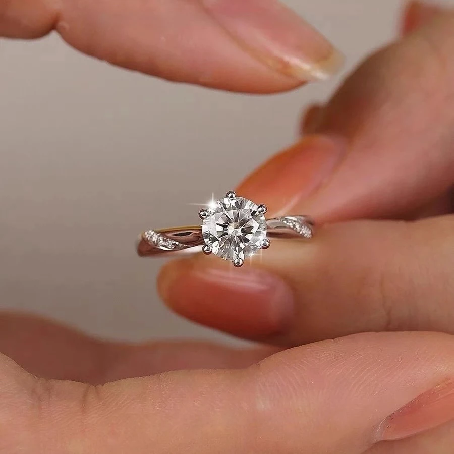 925银莫桑石银制品  【通灵六爪】钻戒女指环D色高品质莫桑0·5-3ct