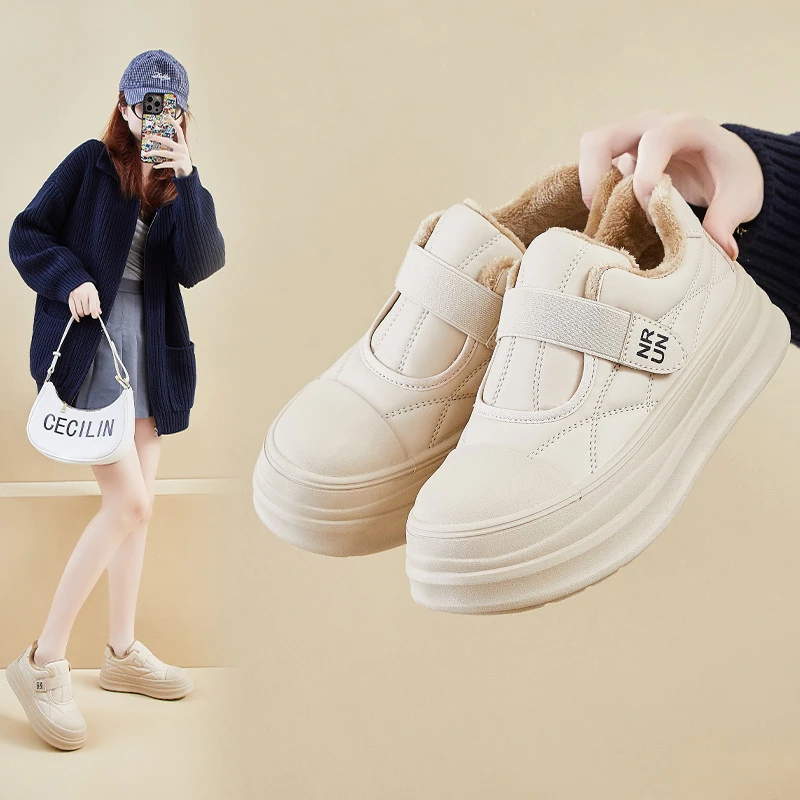 加绒女鞋一脚蹬魔术贴孕妇棉鞋冬季2025新款雪地靴女款高帮保暖鞋