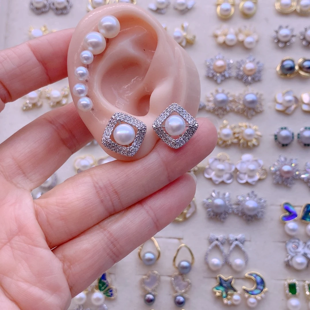 合金淡水珍珠耳饰