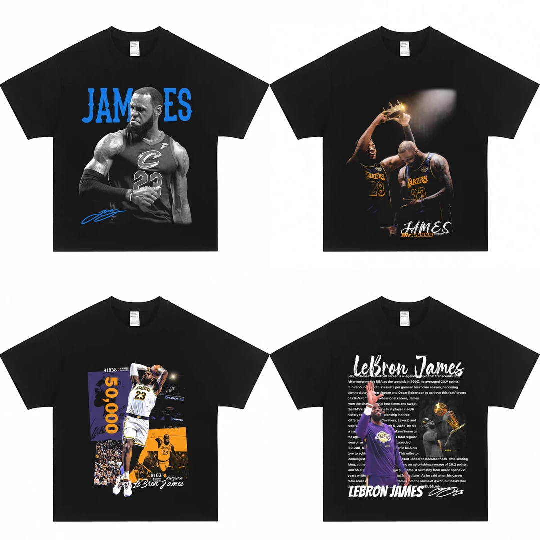 詹姆斯美式直喷印花速干短袖t恤男夏季休闲纯棉宽松圆领半袖上衣