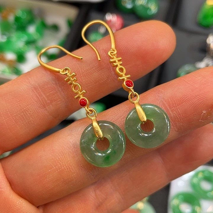 翡翠银S925镶嵌耳饰甜甜圈