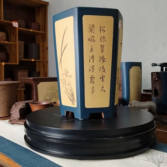 青***优宜兴精品紫砂花盆桌面透气兰花