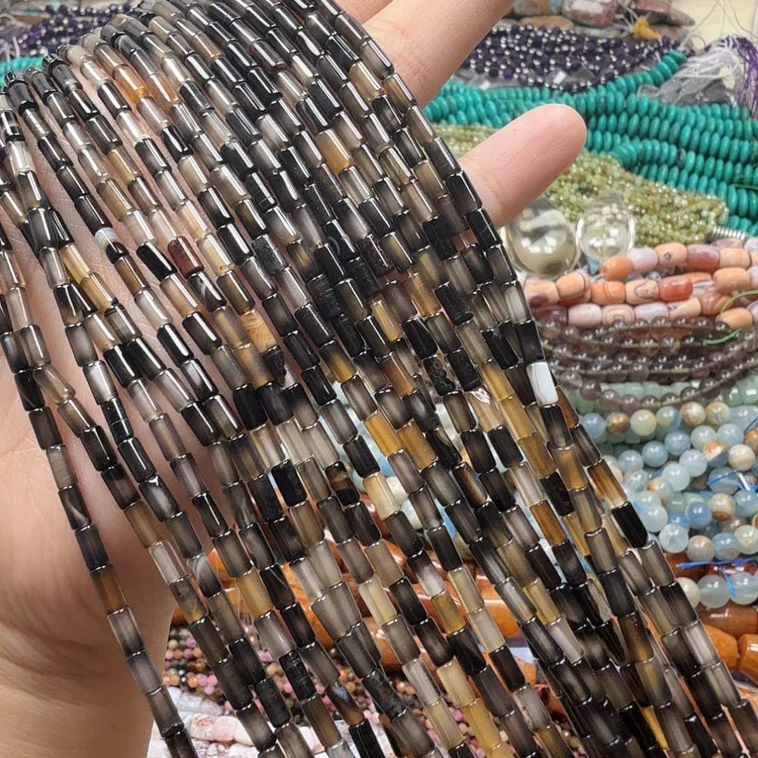 水晶珠宝半成品未镶嵌卡3×6黑玛恼细管一条