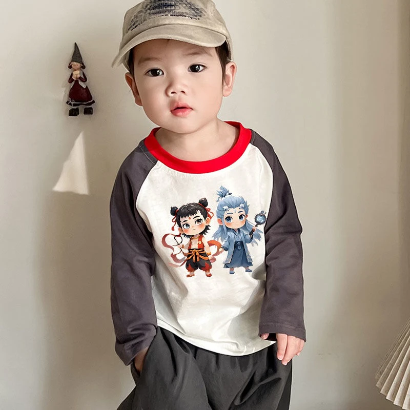2025爆款哪吒衣服春秋儿童纯棉长袖T恤男童上衣宝宝洋气时髦童装