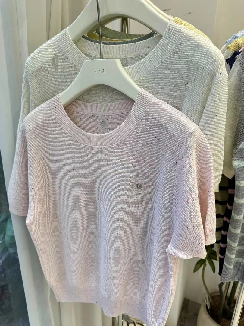 新疆包邮【Z723】小米点针织短袖-衣长52