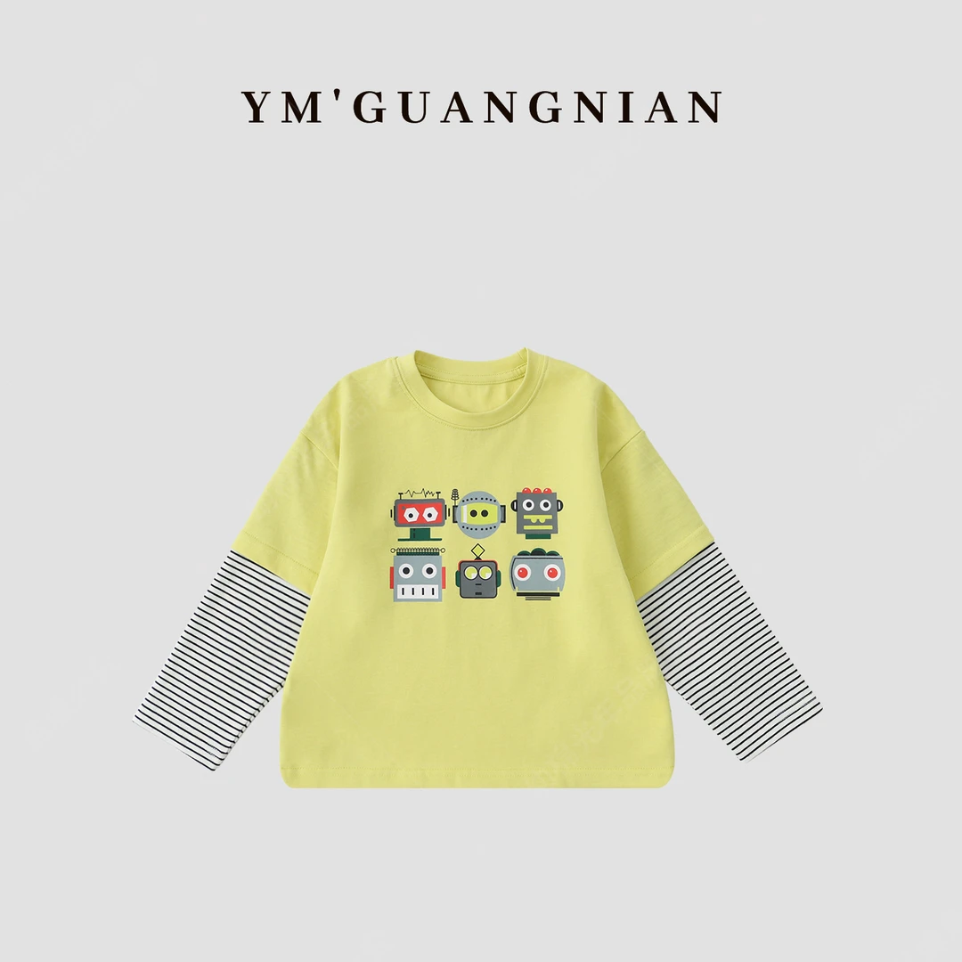 【幼棉光年】春季亲子撞色假两件T恤男童时尚印花百搭长袖1220065