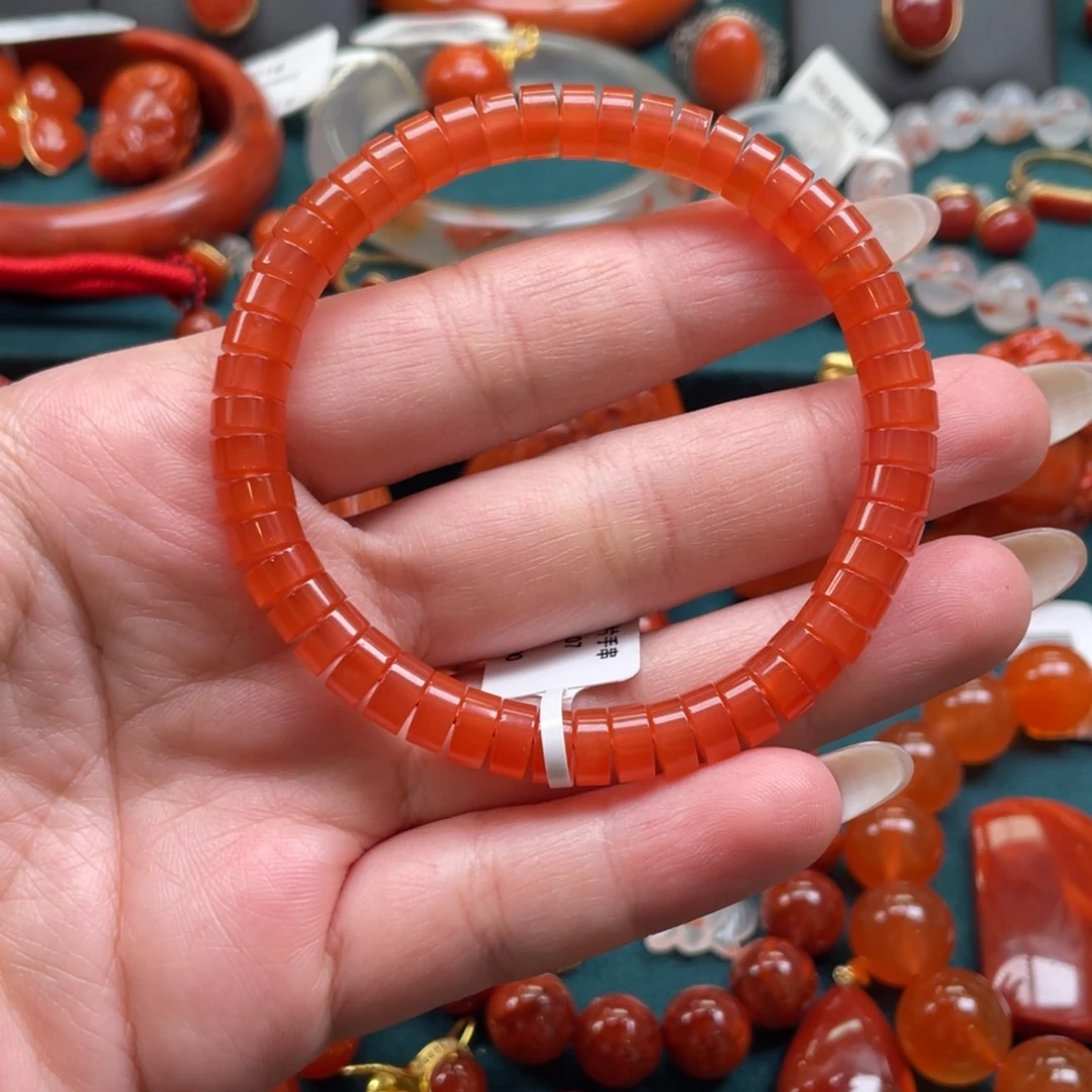 南红玛瑙未镶嵌保山南红冰红药片手串7mm